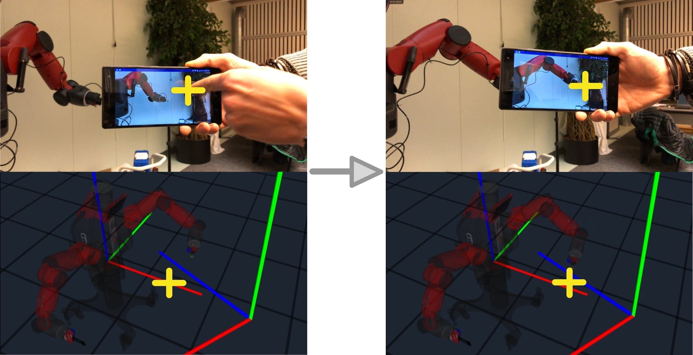 Screenshot demonstrating robot control through single pixel click on mobile interface